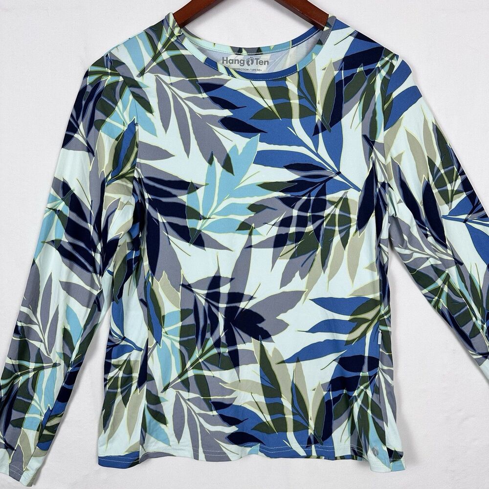Hang Ten Rash Guard Swim Top *Women S* Long Sleeve Tropical UPF 50+ UV Pocket